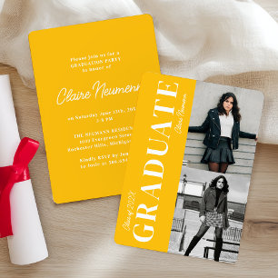 Invitation Simple moderne Jaune Photo Party Graduation