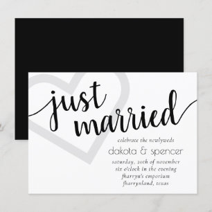 Invitation Simple moderne juste marié Réception Coeur Noir