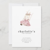 Invitation Simple moderne lapin bébé fille 1er anniversaire (Devant)