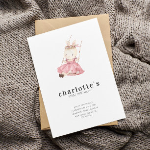 Invitation Simple moderne lapin bébé fille 1er anniversaire