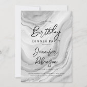 Invitation Simple moderne Marbre d'argent Dîner d'anniversair (Devant)