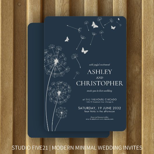 Invitation Simple moderne Mariage bleu Dandelion