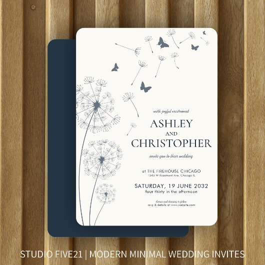 Invitation Simple moderne Mariage bleu Dandelion