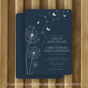 Invitation Simple moderne Mariage bleu Dandelion