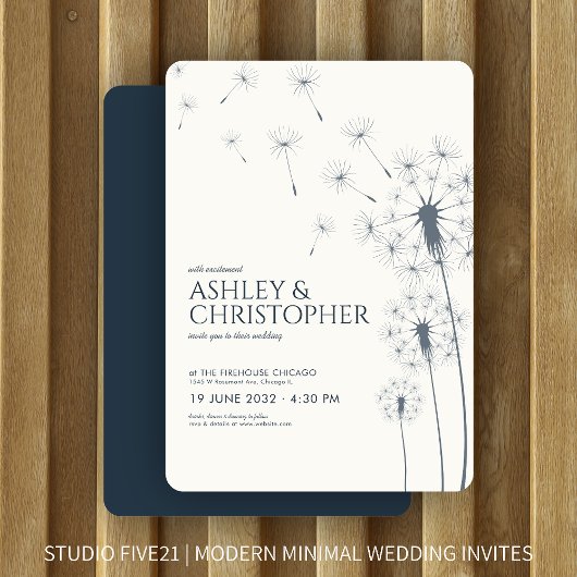 Invitation Simple moderne Mariage bleu Dandelion