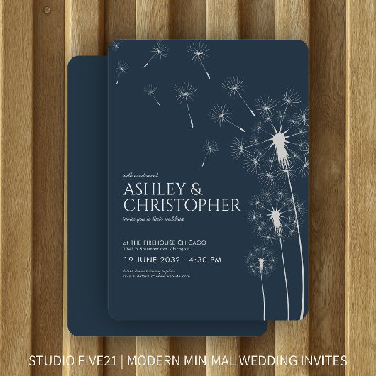 Invitation Simple moderne Mariage bleu Dandelion