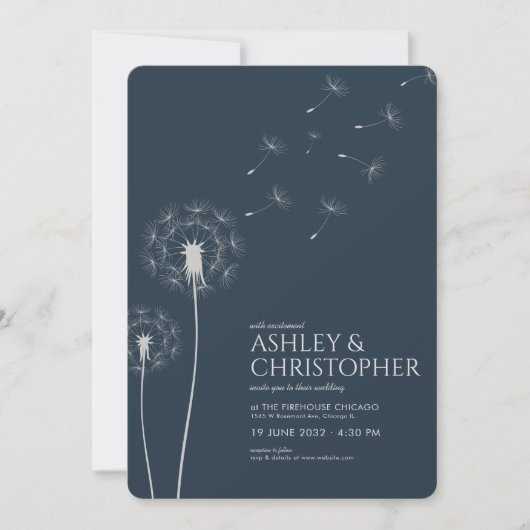 Invitation Simple moderne Mariage bleu Dandelion (Devant)