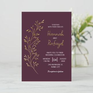 Invitation Simple Moderne Mariage Bourguignon Feuille D'or