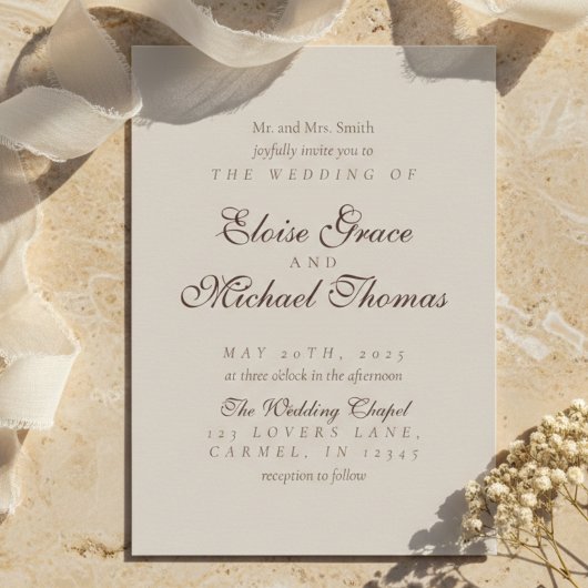 Invitation Simple Moderne Mariage Brun Mousse