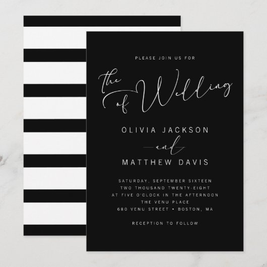 Invitation Simple Moderne Mariage Calligraphié Noir et Blanc (Devant / Derrière)