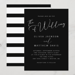 Invitation Simple Moderne Mariage Calligraphié Noir et Blanc