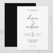 Invitation Simple moderne Mariage de script noir et blanc (Devant / Derrière)