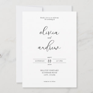 Invitation Simple moderne Mariage de script noir et blanc