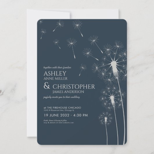 Invitation Simple Moderne Mariage Fleur de Lion de Mer Bleu (Devant)