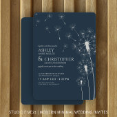 Invitation Simple Moderne Mariage Fleur de Lion de Mer Bleu