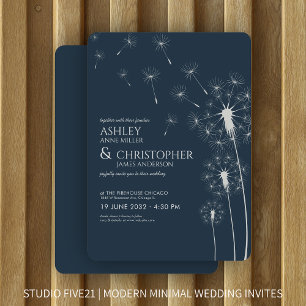 Invitation Simple Moderne Mariage Fleur de Lion de Mer Bleu