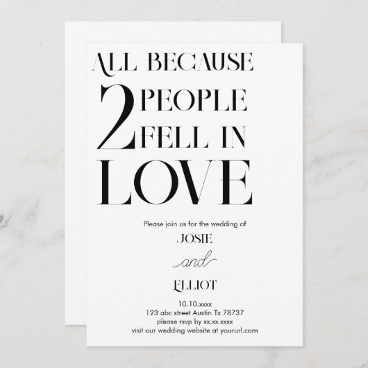 Invitation Simple moderne mariage foncé et clair (Devant / Derrière)