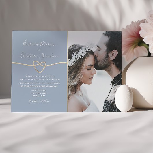 Invitation Simple Moderne Mariage Photo Dusty Blue
