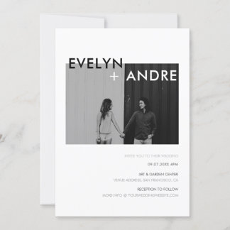 Invitation Simple moderne Mariage photo noir et blanc