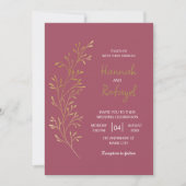 Invitation Simple Moderne Mariage Rose Feuille D'or (Devant)