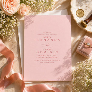 Invitation Simple Moderne Mariage Rouge et Rose