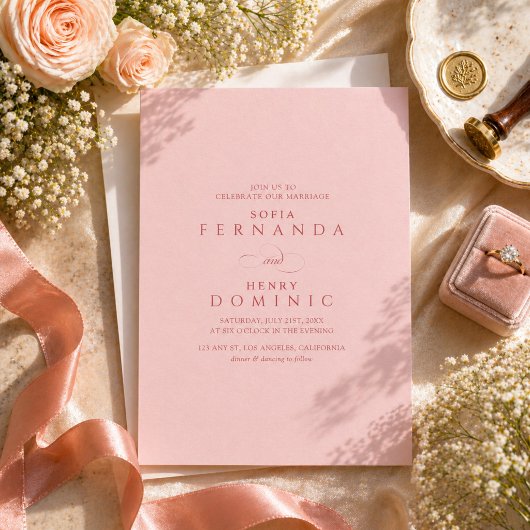 Invitation Simple Moderne Mariage Rouge et Rose