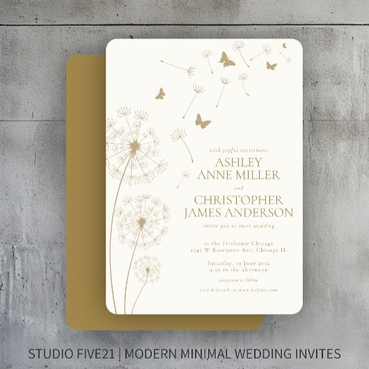 Invitation Simple Moderne Mariage Tournesol en Or