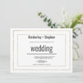 Invitation Simple moderne mariage typographie noir blanc or (Debout devant)