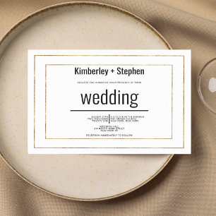 Invitation Simple moderne mariage typographie noir blanc or