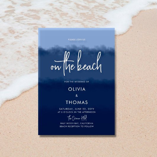 Invitation Simple moderne Marine Blue Calligraphy Beach Maria