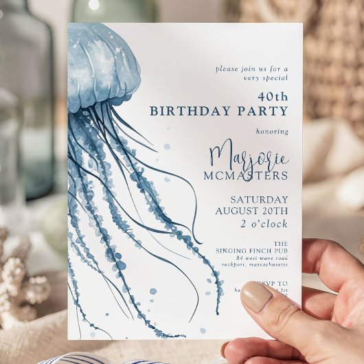 Invitation Simple Moderne Méduse Côtière 40e Anniversaire