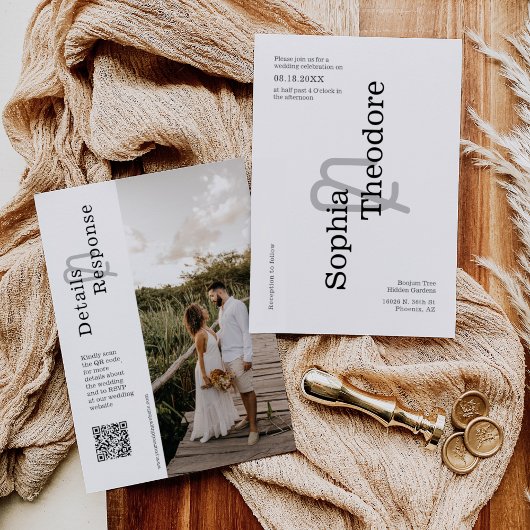 Invitation Simple moderne minimaliste Mariage QR Code photo
