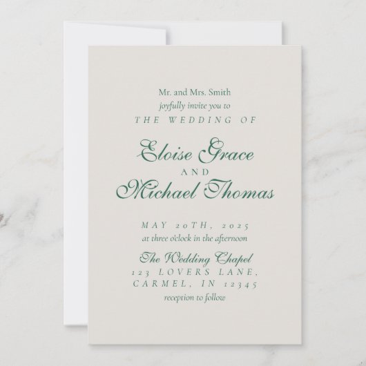 Invitation Simple Moderne Minimaliste Mariage Vert Sauge (Devant)