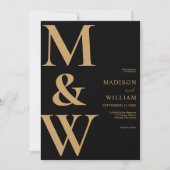Invitation Simple moderne Monogramme noir et Mariage bronzé (Devant)