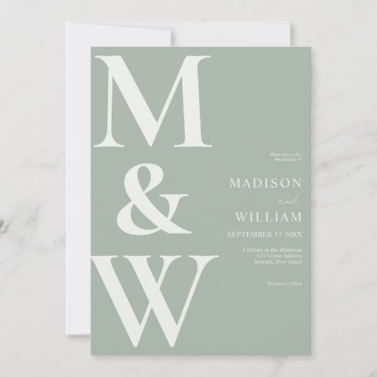 Invitation Simple moderne Monogramme Sage Mariage vert (Devant)