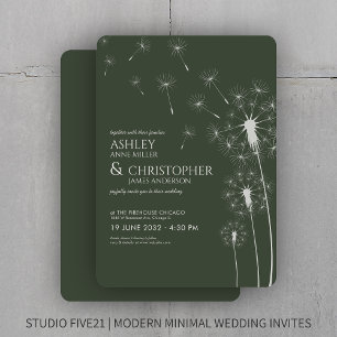 Invitation Simple moderne Moss Green Dandelion Mariage