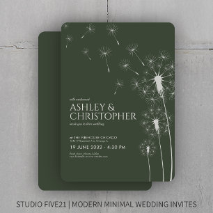 Invitation Simple moderne Moss Green Dandelion Mariage