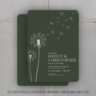 Invitation Simple moderne Moss Green Dandelion Mariage