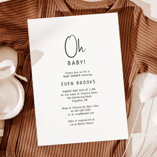 Invitation Simple moderne Neutral Oh Baby ! Baby shower