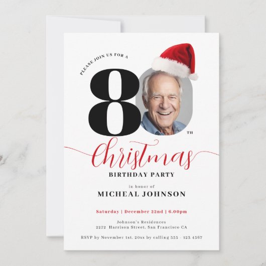 Invitation Simple moderne Noël 80e fête d'anniversaire (Devant)