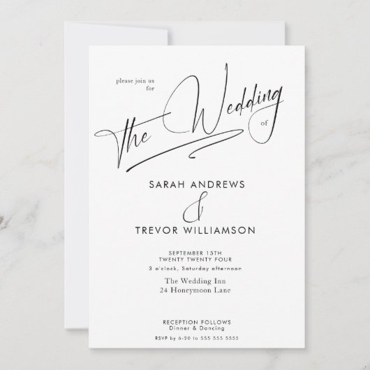 Invitation Simple moderne noir & blanc (Devant)