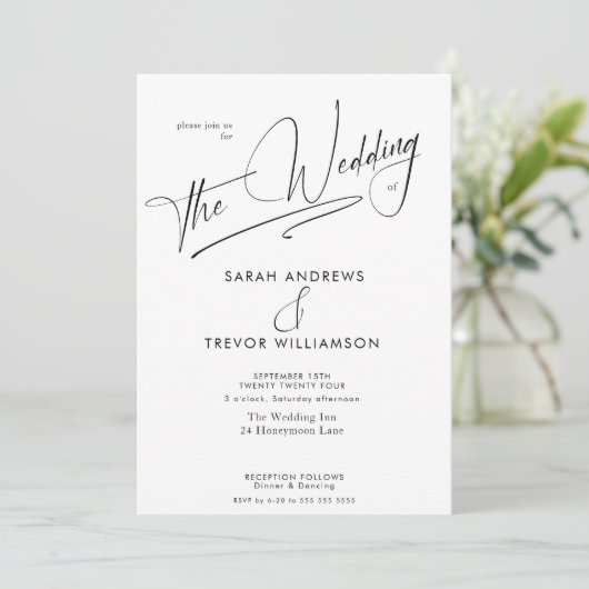 Invitation Simple moderne noir & blanc (Debout devant)