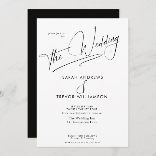 Invitation Simple moderne noir & blanc (Devant / Derrière)