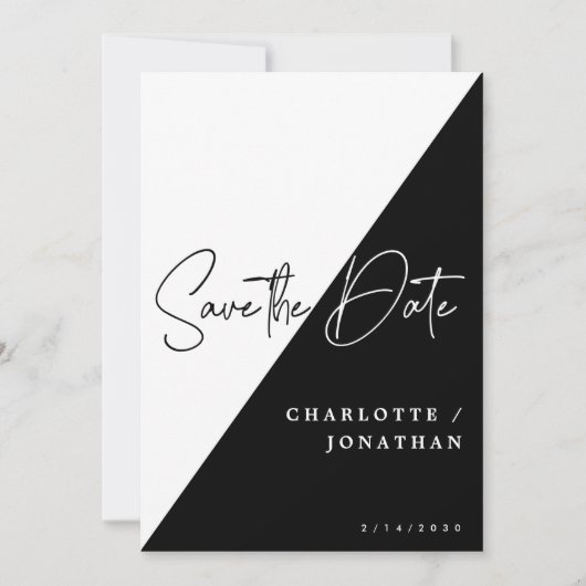 Invitation Simple Moderne Noir & Blanc Enregistrer Le Mariage (Devant)