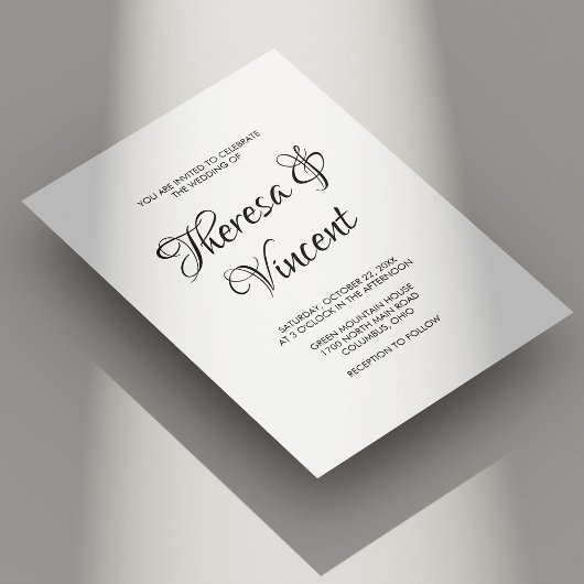 Invitation Simple moderne noir et blanc Mariage de calligraph