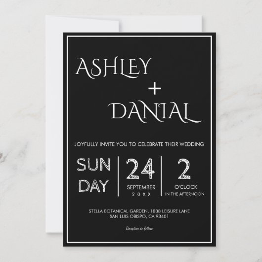 Invitation Simple Moderne Noir Et Blanc Script Mariage Chic (Devant)