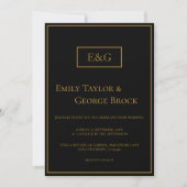 Invitation Simple Moderne Noir Et Or Monogramme Mariage Chic (Devant)