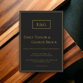 Invitation Simple Moderne Noir Et Or Monogramme Mariage Chic