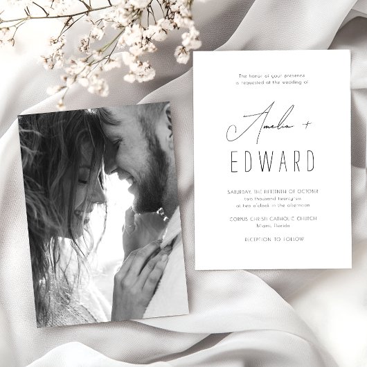 Invitation Simple moderne noir noir Mariage de script photo