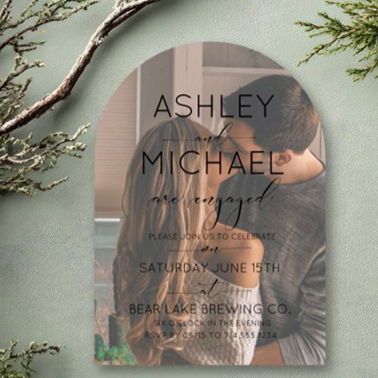 Invitation Simple moderne noir photo Fiançailles